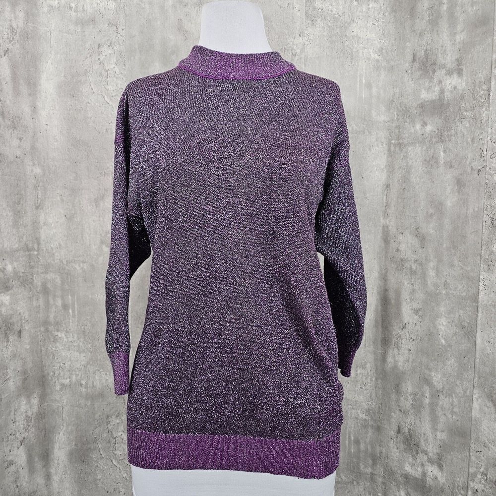 Vintage 80s 90s Ina Sinclair Purple Metallic Lurex‎ Pullover Sweater Glam Rock